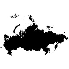 Obraz premium Editable black vector silhouette map of Russia, the world’s largest country, showing its vast expanse across Eastern Europe and northern Asia.