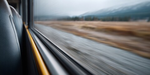 Obraz premium Blurry view of a road with mountains in the background