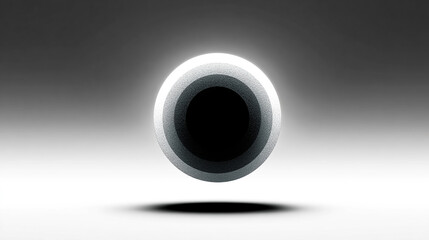 Minimalist sphere hovers over surface in gray gradient. Concept for technology, design, marketing, presentations, web use, or editorial.