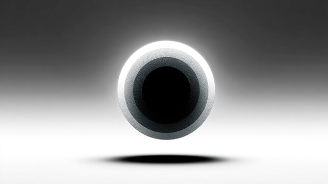 Minimalist sphere hovers over surface in gray gradient. Concept for technology, design, marketing, presentations, web use, or editorial.