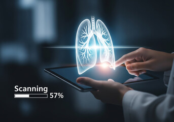 Doctor uses futuristic technology to scan and analyze human lungs on a tablet