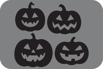 Obraz premium Four silhouetted jack o lanterns with spooky faces on a gray background perfect for halloween decorations and graphics