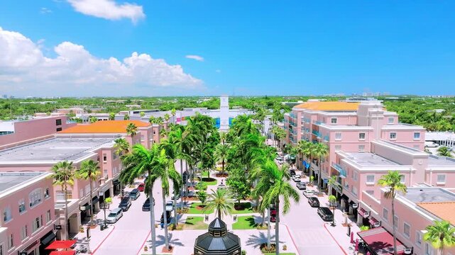 Drone view of Mizner Park, Boca Raton, Florida with city