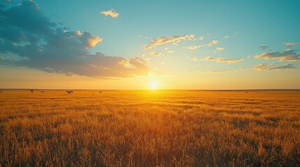 Golden sunset over a vast grassland