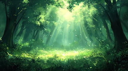 Obraz premium Lush, sunlit forest clearing