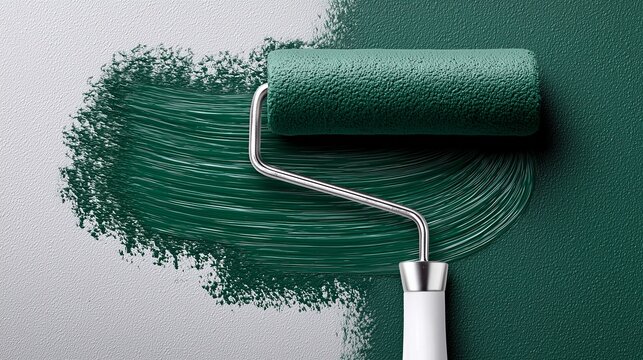 Walls change with a fresh coat of deep green paint in renovation - Powered by Adobe