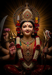 Divine Durga Idol With Golden Crown And Radiant Aura