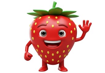 Happy cartoon strawberry waving isolated on white background