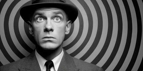 portrait of a man in hat on target-like background