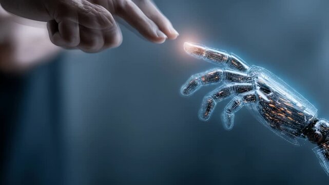 concept of AI helping people, cooperation at work with modern futuristic background, ai generated