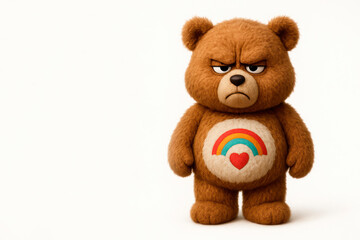 Obraz premium Angry teddy bear with rainbow pattern. Space for text.