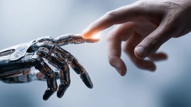 concept of AI helping people, cooperation at work with modern futuristic background, ai generated