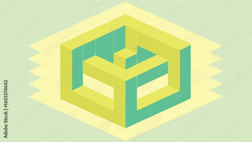 Poster impossible cube optical illusion in isometric view abstract
