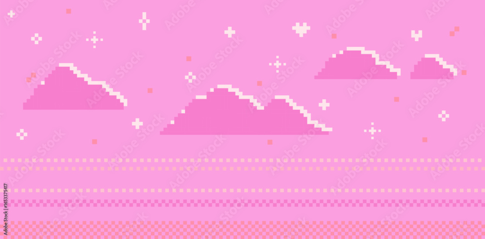 Aufkleber pixel art pink clouds. abstract fantasy sky game background. arcade pattern. romantic sky. mood of 9