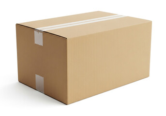 Closed cardboard shipping box with tape on a white background