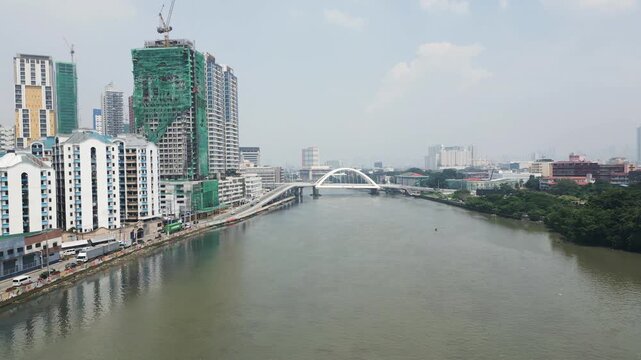 Drone video of Pasig River flowing through the city of Manila, the capital of Philippines.
