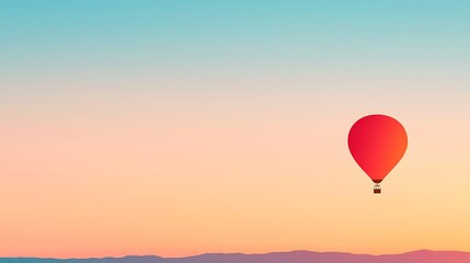 Fototapeta premium Vibrant red hot air balloon ascends against a pastel sky