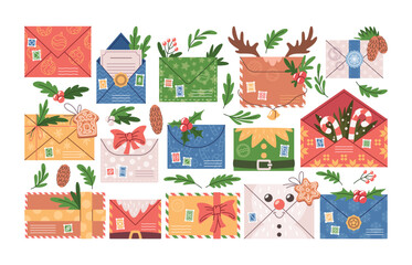 Christmas envelops for holiday cards with festive design and traditional decorative elements set