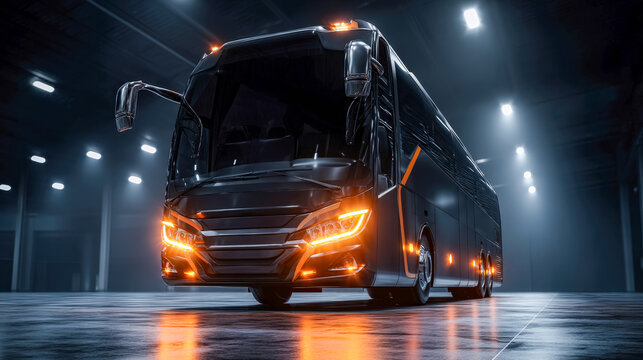 Fototapeta Modern luxury passenger bus illuminated in a spacious indoor setting