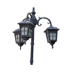 A Vintage Black Ornate Street Lamp Post, Isolated on Transparent Background, PNG File
