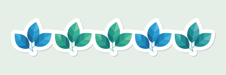 A row of five leaf stickers with varying shades of blue and green arranged on a light gray background