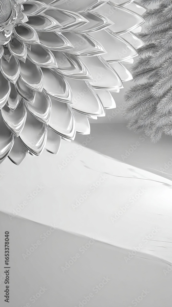 Poster abstract monochrome floral design featuring layered petal shapes and soft textures, creating a moder