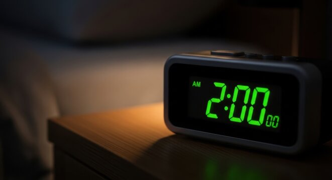 Daylight Saving Time Ends Sunday USA poster with digital bedside clock showing 2:00 a.m.
