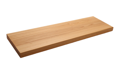 Light wooden shelf floating on transparent background