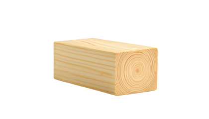 Wooden block showing growth rings on transparent background