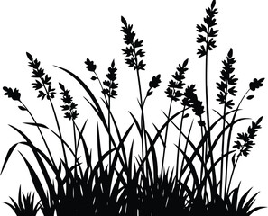 Grass In Wildflower Field Silhouette | Wildflower Field Grass Vector Clipart