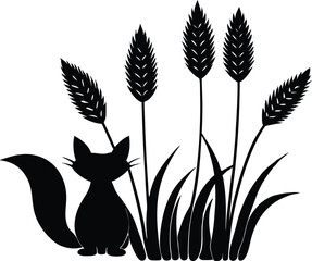 Grass With Fox Tail Plant Silhouette | Fox Tail Plant Grass Vector Artwork