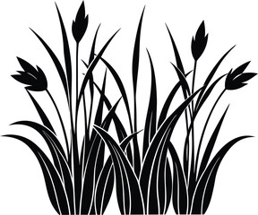 Grass With Lily Stems Silhouette | Lily Stems Grass Vector Illustration