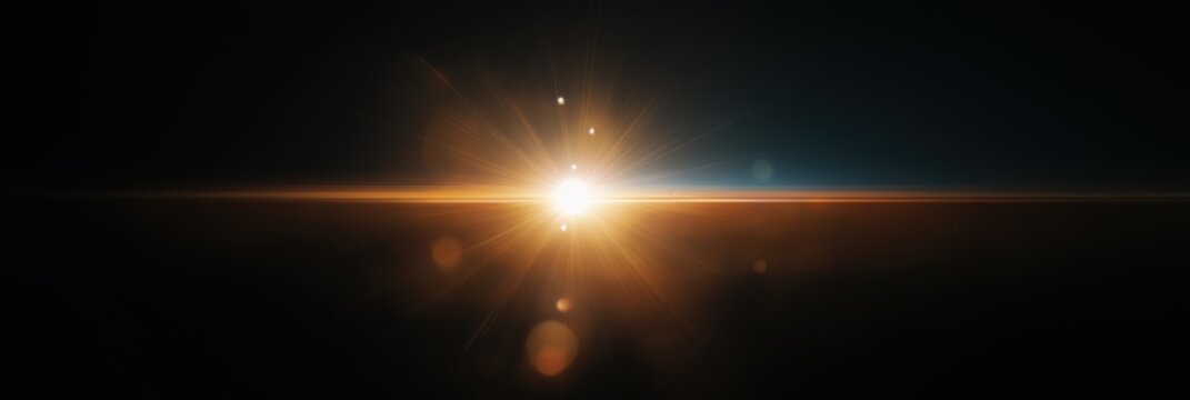 Stunning solar flare with bright light rays and lens flare in space