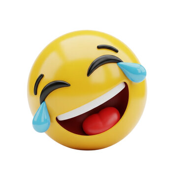 Joyful yellow emoji face laughing hysterically with tears of joy on black background