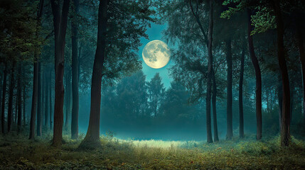 Night Forest with Moonlight Filtering through the Trees – AI Generative