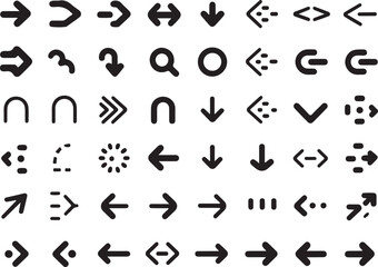 Collection of black arrow icons in various directions and styles on a white background
