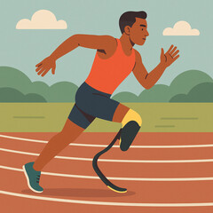 Obraz premium Flat illustration of athlete with prosthetic leg sprinting