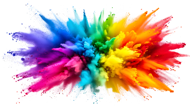 Photo of colorful powder explosion isolated on a transparent background