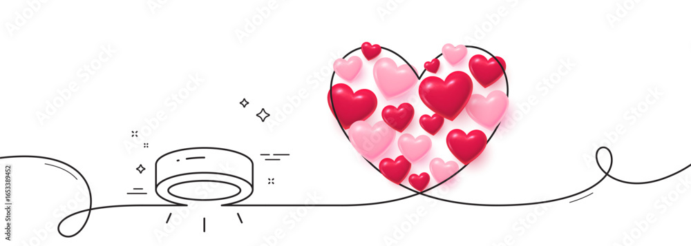 Poster led lamp line icon. continuous line big heart. spotlight light sign. interior illuminate symbol. 3d 