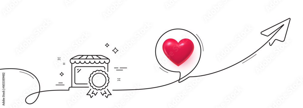 Poster best market line icon. continuous line with share plane. certified store sign. retail marketplace aw