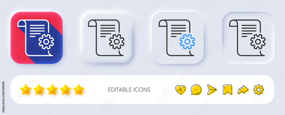 Poster technical documentation line icon. neumorphic, flat shadow, 3d buttons. instruction sign. line techn
