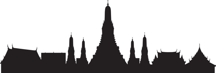 Wat Arun Temple Silhouette Bangkok Thailand Landmark Travel Destination Architecture Icon Design