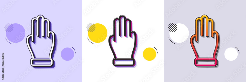 Poster three fingers hand line icon. halftone dotted pattern. gradient icon with grain shadow. click palm s