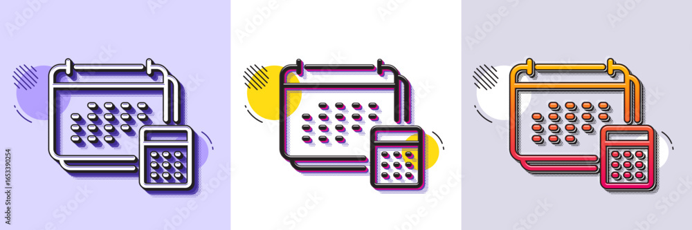 Poster accounting calendar line icon. halftone dotted pattern. gradient icon with grain shadow. calculate a
