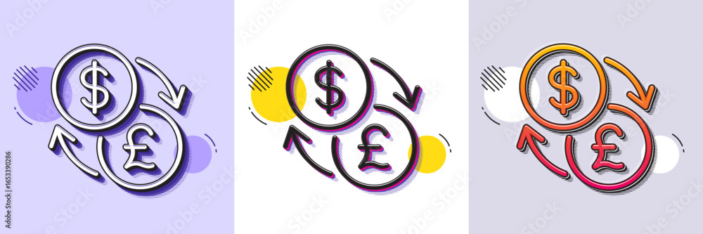 Poster currency exchange line icon. halftone dotted pattern. gradient icon with grain shadow. dollar to pou