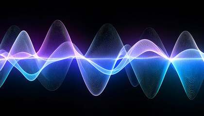 Abstract Blue and Purple Glowing Waveform, Digital Art, Futuristic Technology Background, Elegant and Serene Mood, High-Resolution Stock Image.