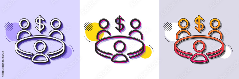 Poster meeting line icon. halftone dotted pattern. gradient icon with grain shadow. business teamwork sign.