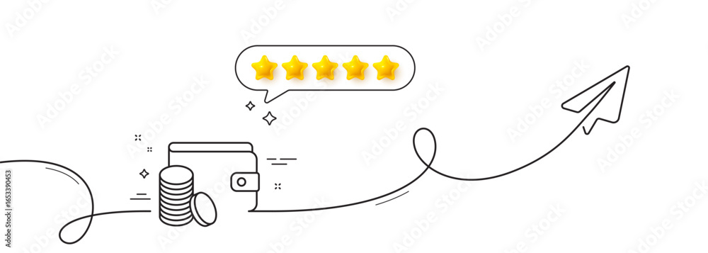 Aufkleber wallet with coins line icon. continuous line with share plane. cash money sign. payment method symbo