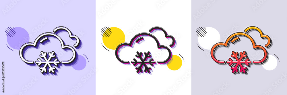 Poster snow weather forecast line icon. halftone dotted pattern. gradient icon with grain shadow. clouds wi