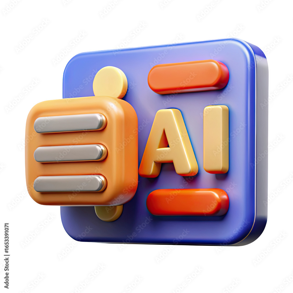 Poster 3d ai technology icon with digital interface elements isolated on transparent background